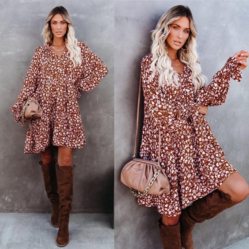 VICI Rose Tinted Pocketed Babydoll Dress